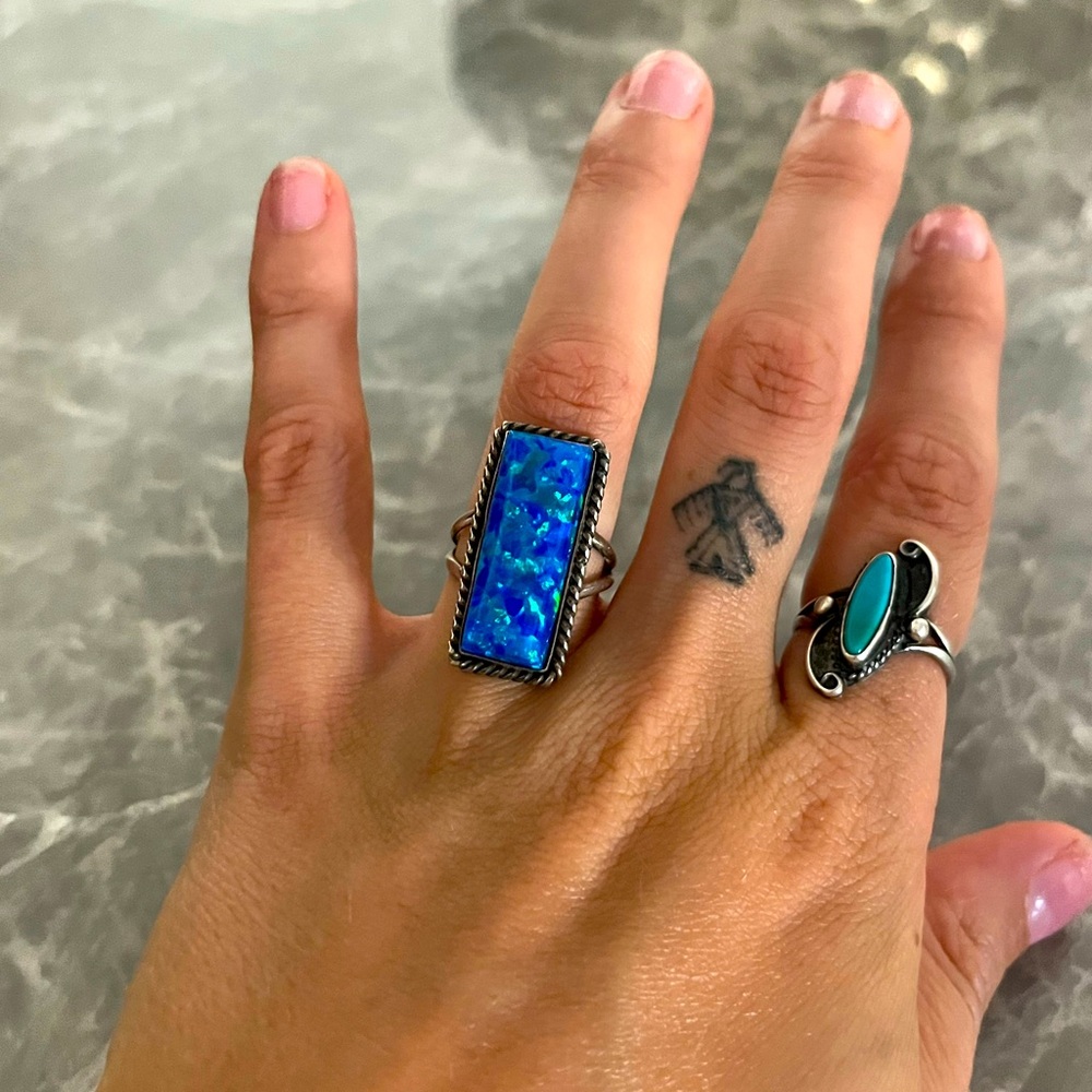 Navajo Blue Opal and Sterling Silver Ring